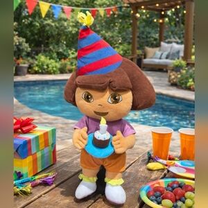 Party Plush Toy with Hat - Brown and Blue